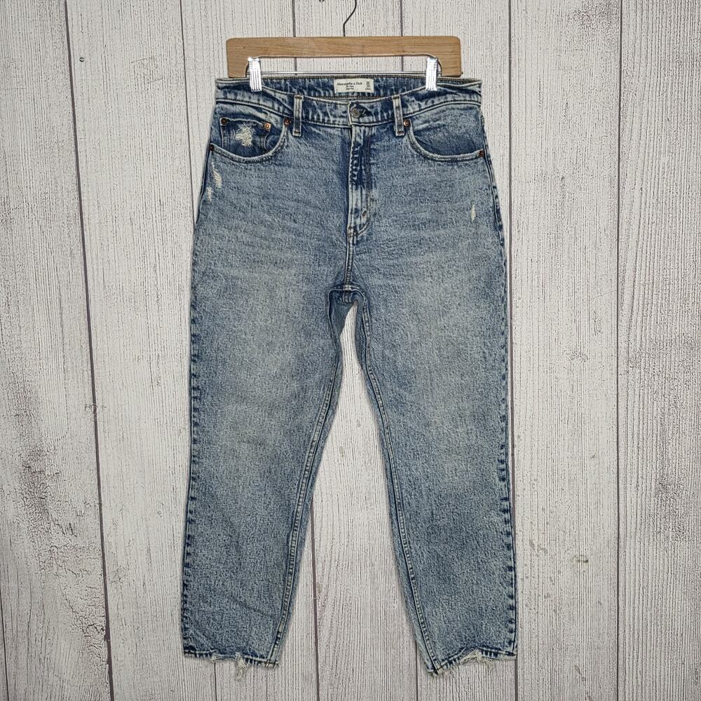 Abercrombie & Fitch The Mom Jeans High Rise Distressed Light Wash 30x26